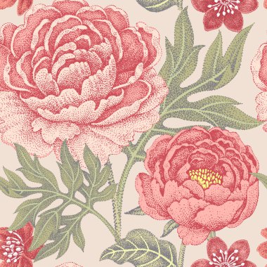 Çiçekler peonies ile Seamless Modeli.