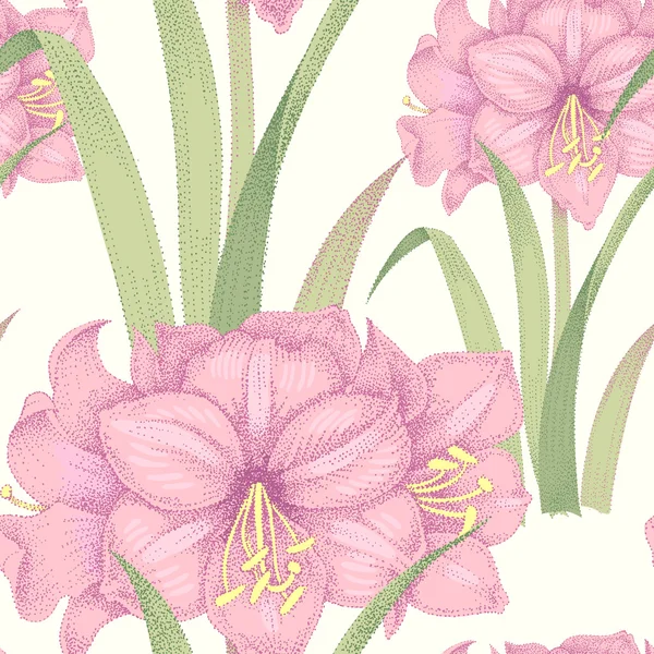 Naadloos patroon met bloemen Amaryllis. — Stockvector