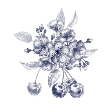 Kiraz çiçeği ile vektör dikişsiz desen.