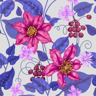 Çiçek clematis ile Dikişsiz desen.