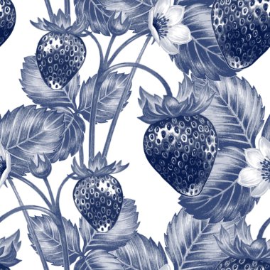 Çiçek ve çilek ile vektör dikişsiz desen