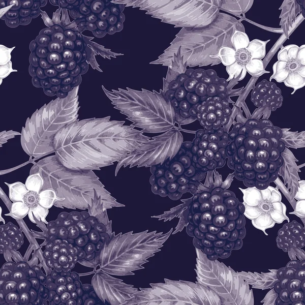 Motif floral vectoriel sans couture avec mûre . — Image vectorielle