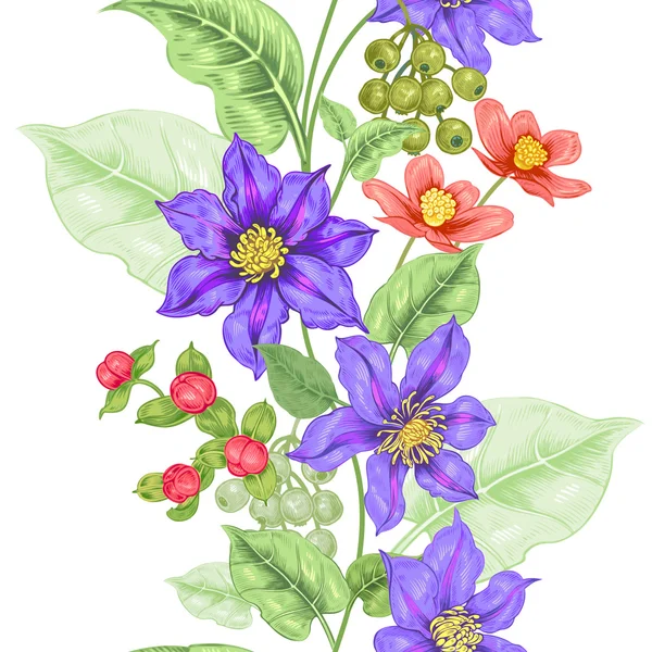 Modello senza soluzione di continuità con fiori clematide . — Vettoriale Stock