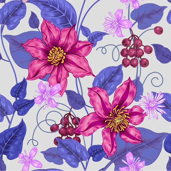 꽃 클레마티스와 원활한 패턴. — 스톡 벡터