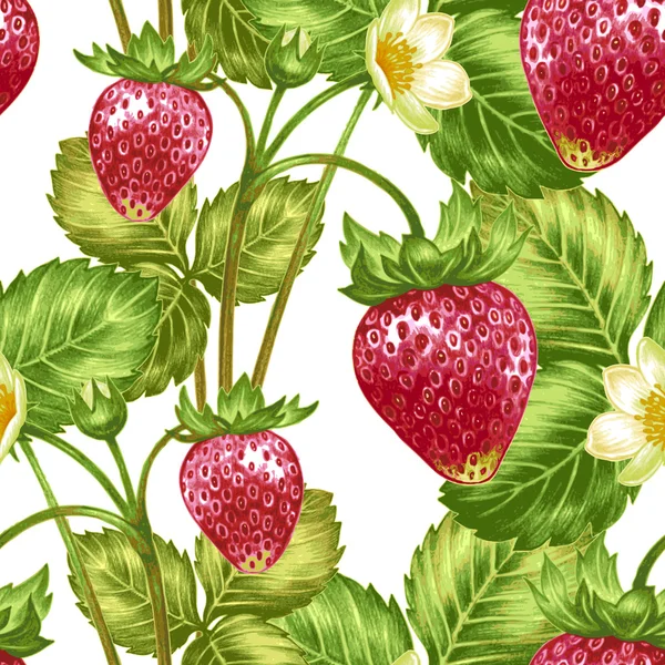 花とイチゴのベクトルシームレスパターン — ストックベクタ