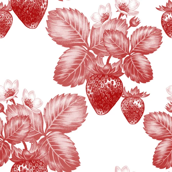 花とイチゴのベクトルシームレスパターン — ストックベクタ
