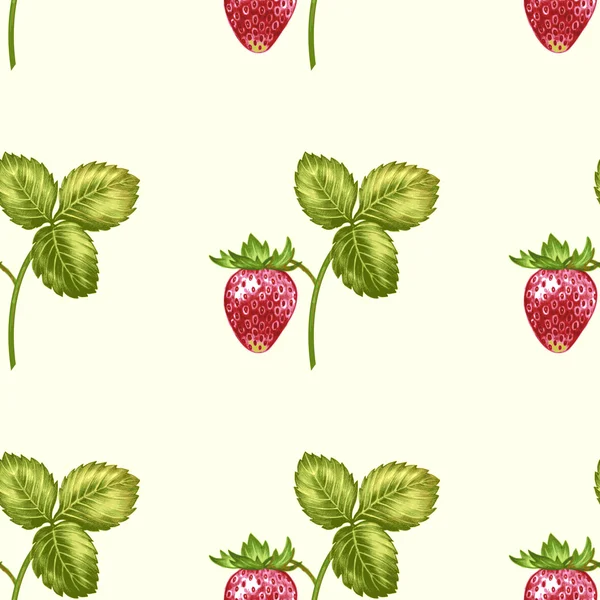 Modèle vectoriel sans couture avec des fleurs et des fraises — Image vectorielle