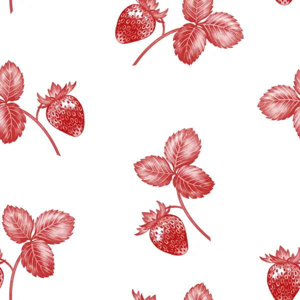 Patrón sin costura vectorial con flores y fresas — Vector de stock