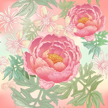 çiçek peonies ile seamless modeli.