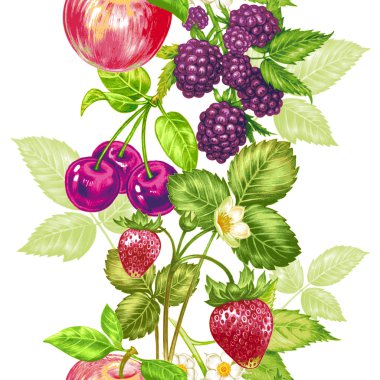 Meyve ve çilek ile Vektör dikişsiz çiçek deseni.