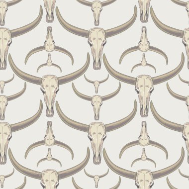 Bufalo sculls ile vektör dikişsiz desen.