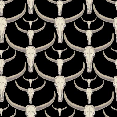 Bufalo sculls ile vektör dikişsiz desen.