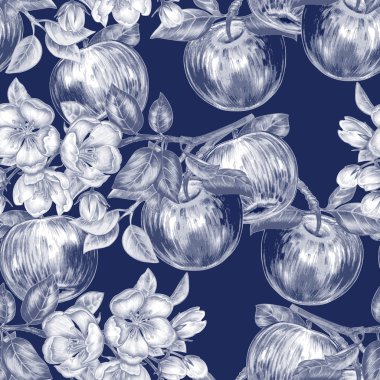 Elma çiçeği ile vektör seamless modeli.