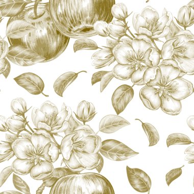 Elma çiçeği ile vektör seamless modeli.