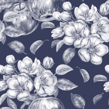 Elma çiçeği ile vektör seamless modeli.