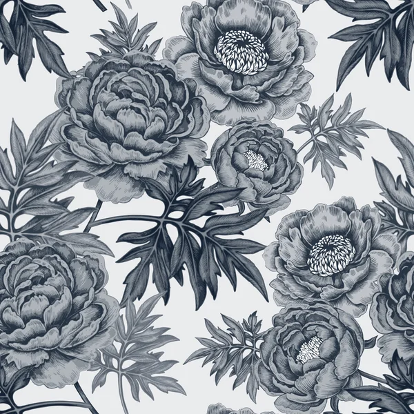 Απρόσκοπτη μοτίβο με λουλούδια τριαντάφυλλα, παιώνιες. — Διανυσματικό Αρχείο