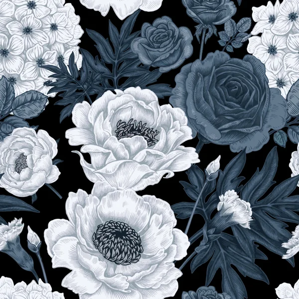 Çiçek gül, şakayık, ortanca, karnat ile Dikişsiz desen