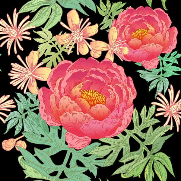 Fleur motif sans couture avec pivoines . — Image vectorielle