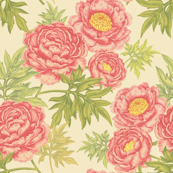花のバラ、ピオニーとシームレスなパターン. — ストックベクタ