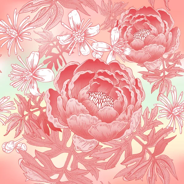 Fleur motif sans couture avec pivoines . — Image vectorielle