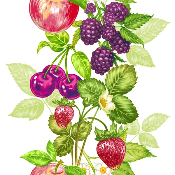 Meyve ve çilek ile Vektör dikişsiz çiçek deseni.