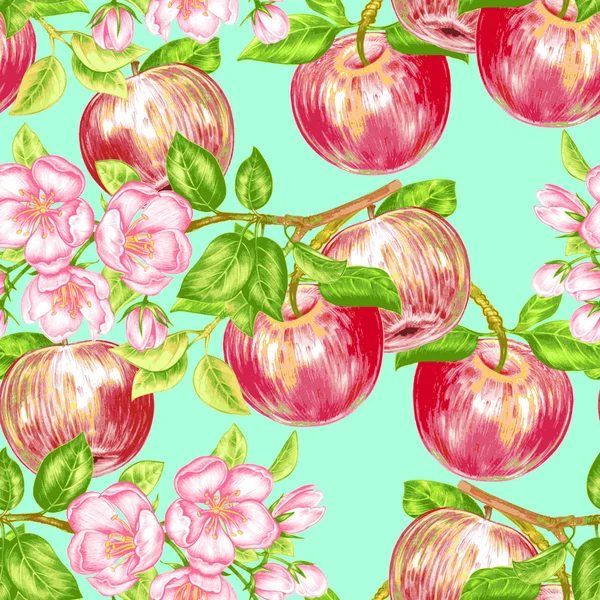 Modèle sans couture vectoriel avec fleur de pomme . — Image vectorielle