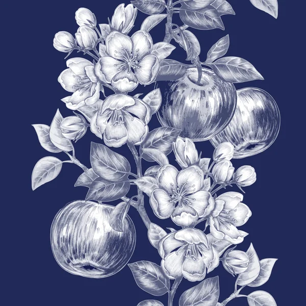 Elma çiçeği ile vektör seamless modeli.