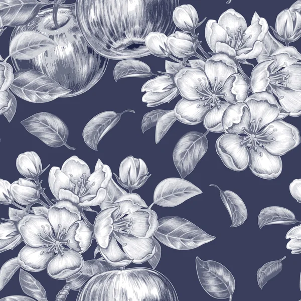 Elma çiçeği ile vektör seamless modeli.