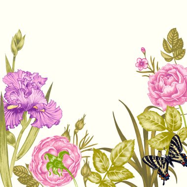 vektör çizim kart çiçekli.