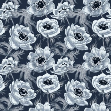 Anemonlar ile çiçek dikişsiz desen.