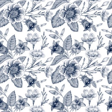 Bahçe çiçekleri ile çiçek dikişsiz desen.