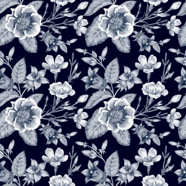 Bahçe çiçekleri ile çiçek dikişsiz desen.