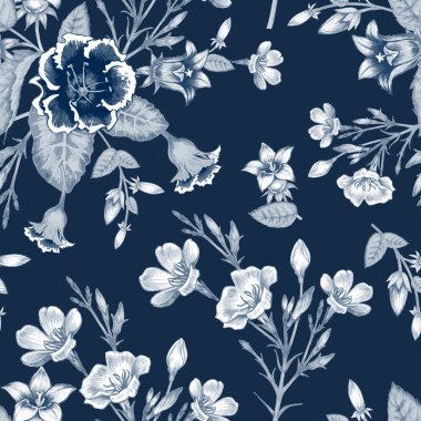 Bahçe çiçekleri ile çiçek dikişsiz desen.