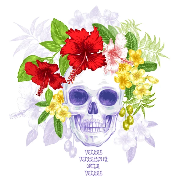 Vector illustratie van de schedel en bloemen. — Stockvector