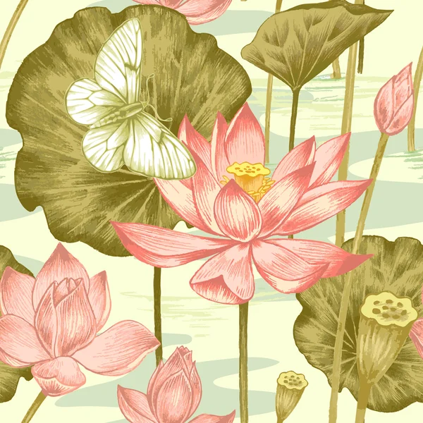 Motif sans couture avec des fleurs et des papillons. — Image vectorielle