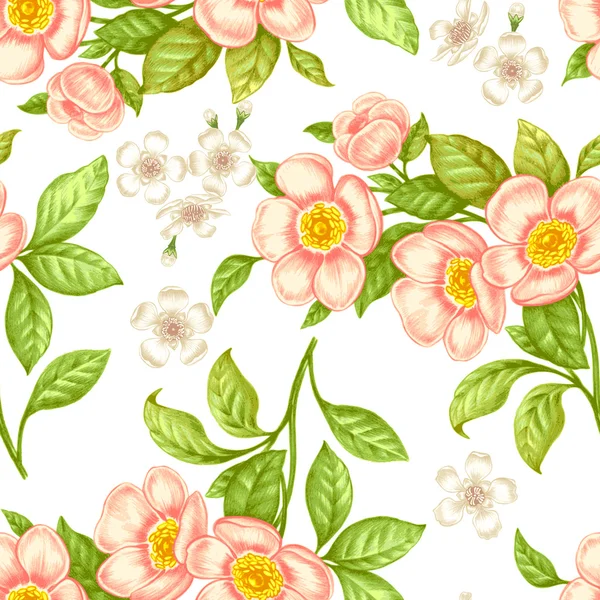 Modèle vectoriel sans couture avec des fleurs — Image vectorielle