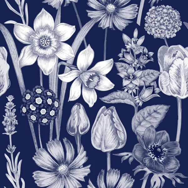 Fleur motif sans couture avec des fleurs de jardin . — Image vectorielle