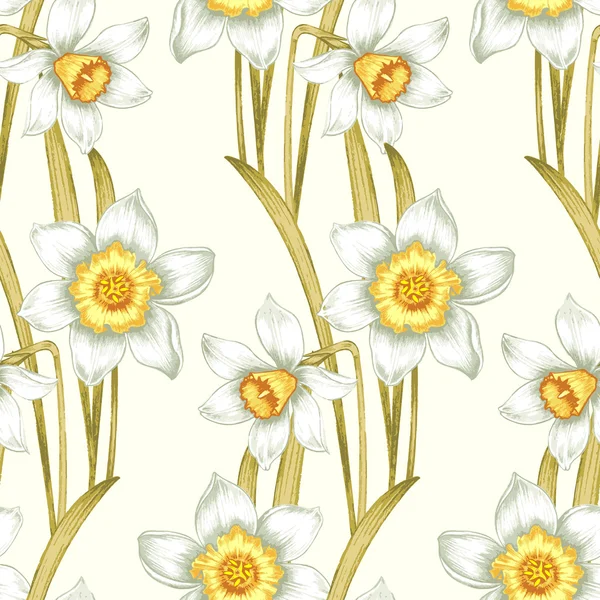 Flower seamless pattern with daffodils. — Stock Vector