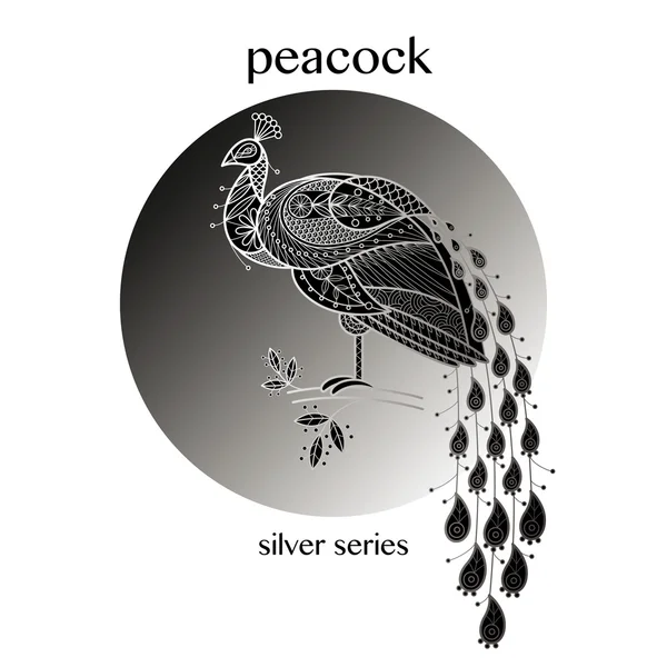 Ilustración vectorial de pavo real pájaro decorativo . — Vector de stock
