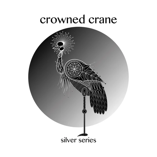 Ilustração vetorial de pássaro decorativo Crowned Crane . — Vetor de Stock