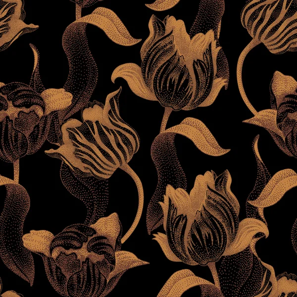 Seamless pattern with tulips flowers.