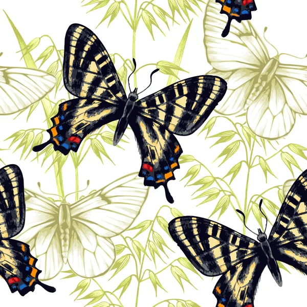 Naadloos patroon met vlinders. — Stockvector