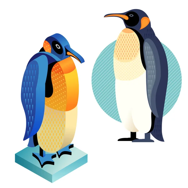 Ptak Pingwin w stylu płaskim i izometryczny widok. — Wektor stockowy