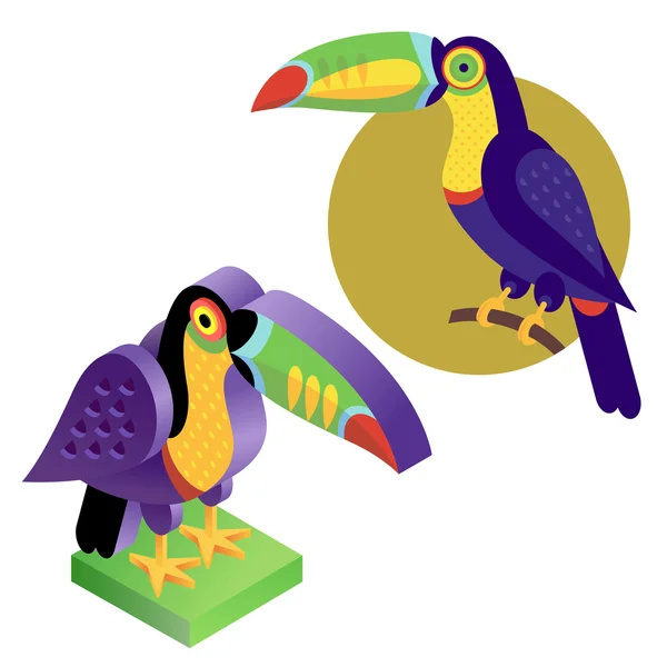 Pájaro tucán de estilo plano y vista isométrica . — Archivo Imágenes Vectoriales
