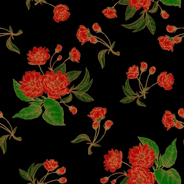 Vektor nahtloses Muster mit Blüten der chinesischen Pflaume. — Stockvektor