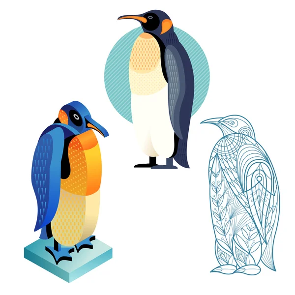 Ställ pingvin bild i olika stilar. — Stock vektor