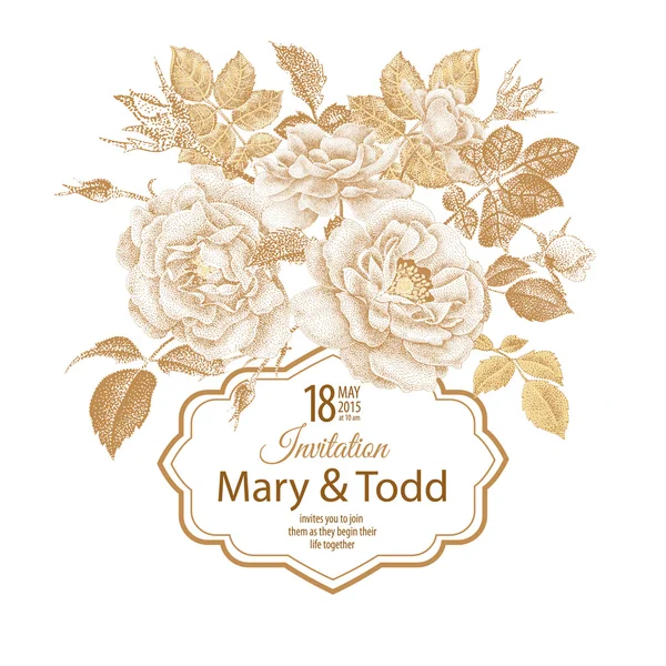Vector wedding invitation template with roses. — Stock Vector