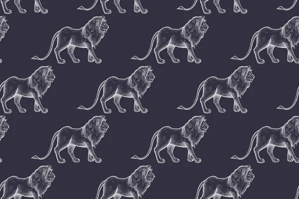 Patrón sin costuras con leones africanos . — Vector de stock