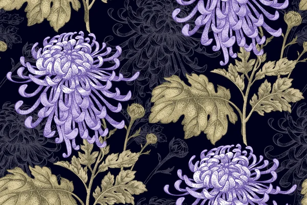 Naadloos patroon met chrysant bloemen. — Stockvector