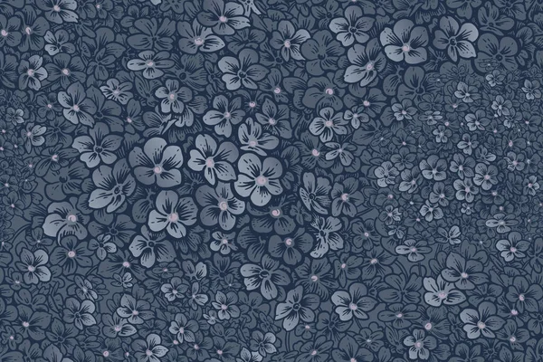 Navy Blue Floral Seamless Pattern Garden Flowers Hydrangea Vector Illustration — Stock Vector